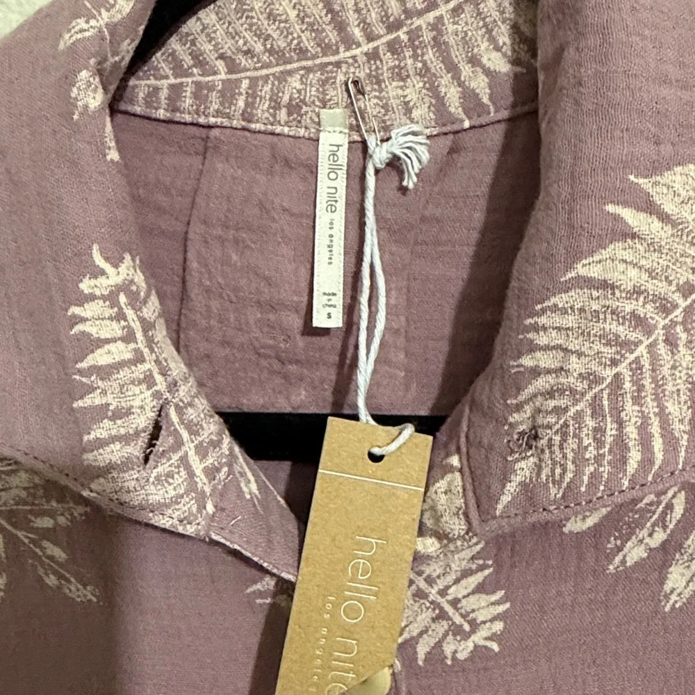 Hello Nite Women's Purple Leaf Print Button Up Long Sleeve Relaxed Fit